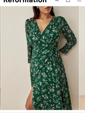Reformation Melba Green Floral Midi Wrap Dress